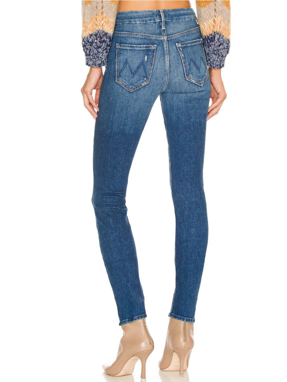 MOTHER Skinny Jeans in Mid Blue Wash